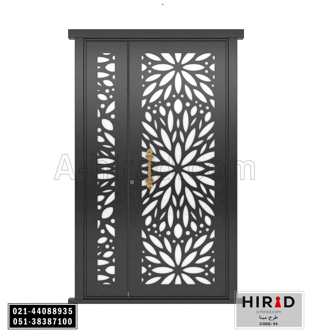 درب فلزی لیزری یک و نیم لنگه هیراد طرح مینا کد 1554 عرض 153 ارتفاع 223 